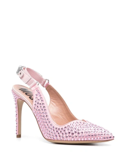 Moschino Crystal Embellished Pointed Toe Stiletto Pump In Pink