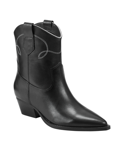 Shop Marc Fisher Women's Nonie Western Pointy Toe Dress Booties In Black Leather
