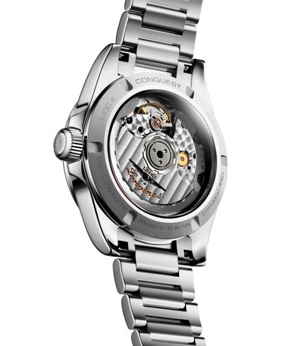 Shop Longines Women's Swiss Automatic Conquest Diamond (1/20 Ct. T.w.) Stainless Steel Bracelet Watch 34mm In Silver