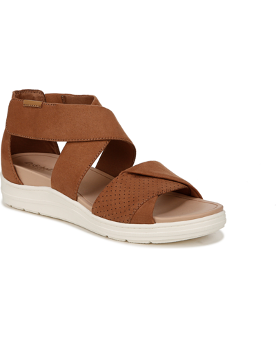 Shop Dr. Scholl's Women's Time Off Fun Ankle Strap Sandals In Honey Brown Microfiber