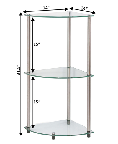 Convenience Concepts 13.75" Glass Designs2go Classic 3 Tier Corner Shelf In Glass