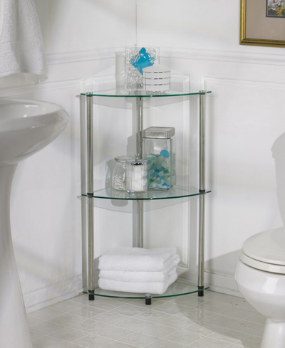 Convenience Concepts 13.75" Glass Designs2go Classic 3 Tier Corner Shelf In Glass
