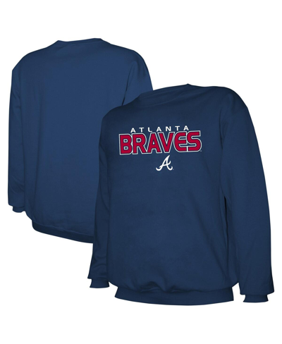 Shop Stitches Men's  Navy Atlanta Braves Pullover Sweatshirt