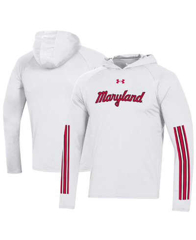 Shop Under Armour Men's  White Maryland Terrapins Throwback Tech Long Sleeve Hoodie T-shirt