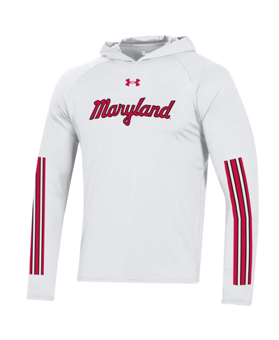 Shop Under Armour Men's  White Maryland Terrapins Throwback Tech Long Sleeve Hoodie T-shirt