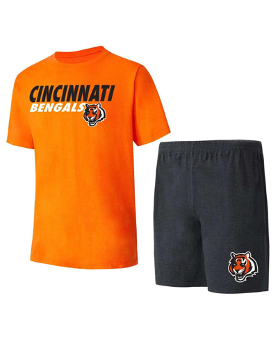 Shop Concepts Sport Men's  Black, Orange Cincinnati Bengals Meter T-shirt And Shorts Sleep Set In Black,orange