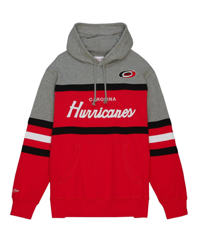 Shop Mitchell & Ness Men's  Red, Gray Carolina Hurricanes Head Coach Pullover Hoodie In Red,gray