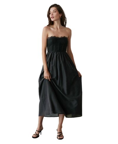 Shop Crescent Women's Lace Corset Strapless Midi Dress In Black