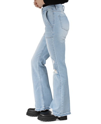 Shop Indigo Rein Juniors' High-rise Flare-leg Jeans In Light Blue