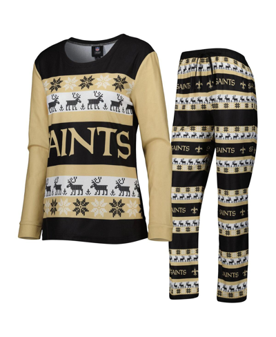 Shop Foco Women's  Black New Orleans Saints Holiday Ugly Pajama Set
