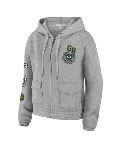 Wear By Erin Andrews Heather Gray Green Bay Packers Full-zip Hoodie In Heather Gray