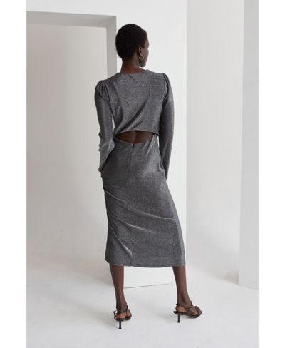 Shop Crescent Women's Amora Front Twist Sparkle Knit Midi Dress In Silver