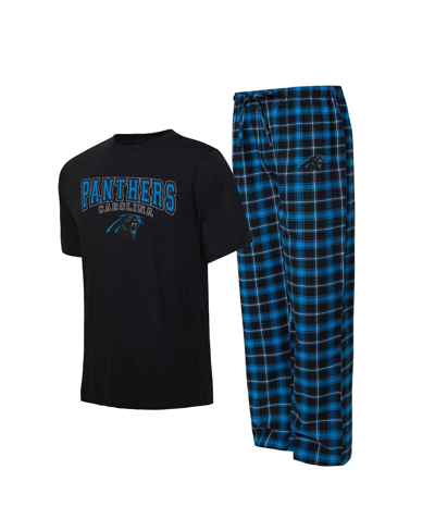 Shop Concepts Sport Men's  Black, Blue Carolina Panthers Arctic T-shirt And Pajama Pants Sleep Set In Black,blue