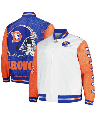 Shop Mitchell & Ness Men's  White Distressed Denver Broncos Team Burst Warm-up Full-zip Jacket