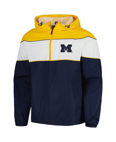 Shop G-iii Sports By Carl Banks Men's  Navy Michigan Wolverines Center Line Half-zip Raglan Hoodie Jacket