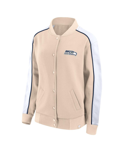 Shop Fanatics Women's  Tan Seattle Seahawks Lounge Full-snap Varsity Jacket