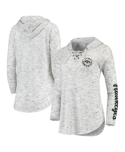 Shop Pressbox Women's  Gray Iowa Hawkeyes Space Dye Lace-up V-neck Long Sleeve T-shirt