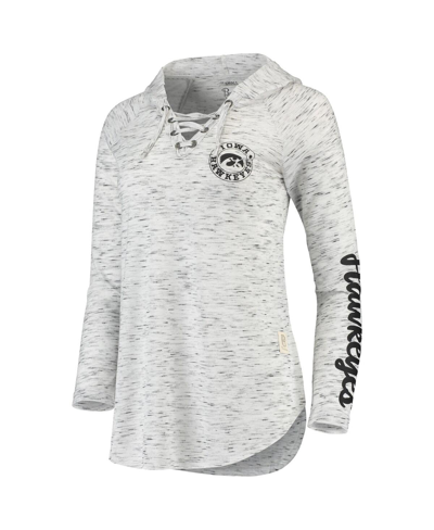 Shop Pressbox Women's  Gray Iowa Hawkeyes Space Dye Lace-up V-neck Long Sleeve T-shirt