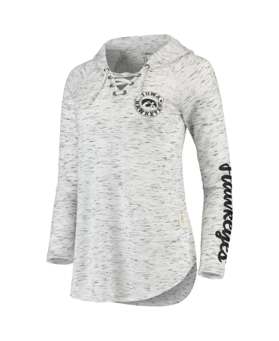 Pressbox Women's  Gray Iowa Hawkeyes Space Dye Lace-up V-neck Long Sleeve T-shirt In Gray