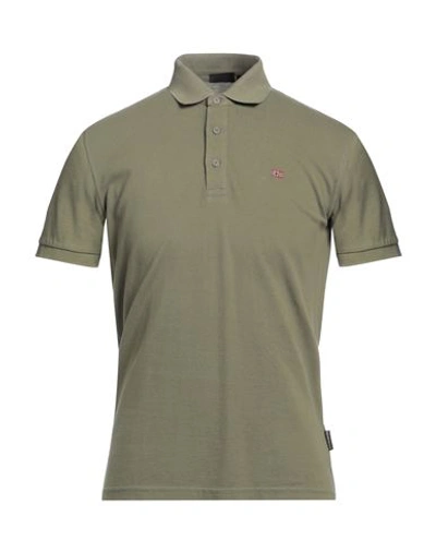 Shop Napapijri Man Polo Shirt Military Green Size S Cotton