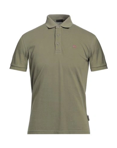 Napapijri Man Polo Shirt Military Green Size S Cotton In Green