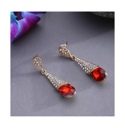 Shop Sohi Women's Red Teardrop Stone Drop Earrings