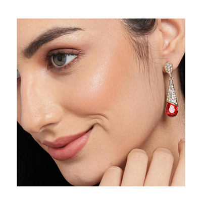 Shop Sohi Women's Red Teardrop Stone Drop Earrings