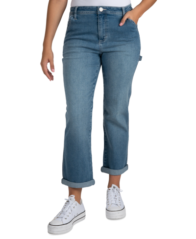 Shop Indigo Rein Juniors' High-rise Straight-leg Carptenter Jeans In Med Blue