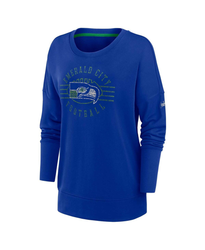 Shop Nike Women's  Royal Distressed Seattle Seahawks Rewind Playback Icon Performance Pullover Sweatshirt