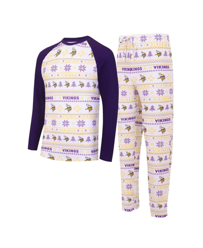 Concepts Sport Men's  White, Purple Minnesota Vikings Tinsel Raglan Long Sleeve T-shirt And Pants Sle In White,purple