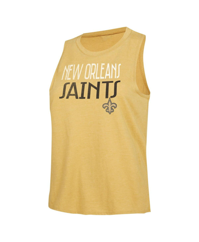 Concepts Sport Women's  Black, Gold Distressed New Orleans Saints Muscle Tank Top And Pants Lounge Se In Black,gold