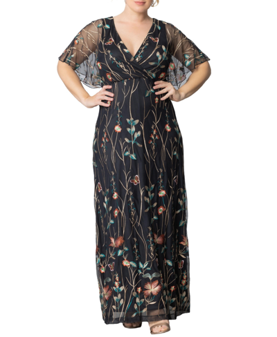 Shop Kiyonna Women's Plus Size Embroidered Elegance Evening Gown In Onyx