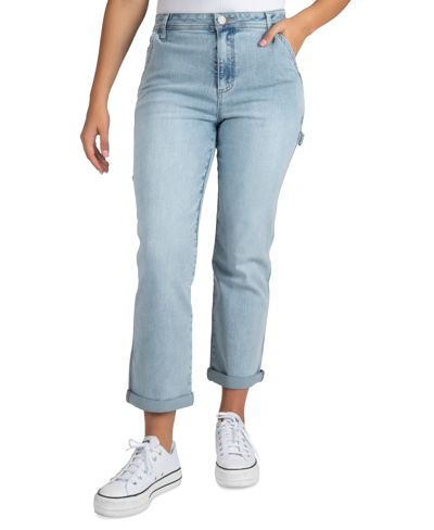 Shop Indigo Rein Juniors' High-rise Straight-leg Carptenter Jeans In Light Blue