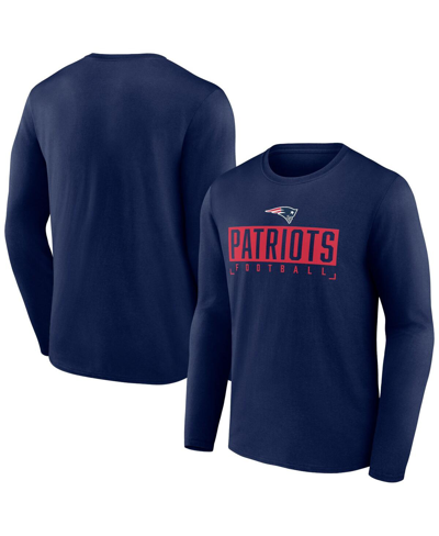 Shop Fanatics Men's  Navy New England Patriots Stack The Box Long Sleeve T-shirt