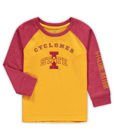 Colosseum Toddler Boys And Girls  Heathered Gold Iowa State Cyclones Long Sleeve Raglan T-shirt In Heathered Gold