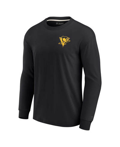 Fanatics Signature Unisex   Black Pittsburgh Penguins Super Soft Pullover Crew Sweatshirt In Black