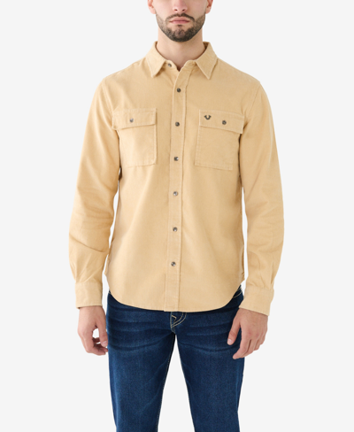 Shop True Religion Men's Long Sleeve Corduroy Workwear Shirt In Semolina
