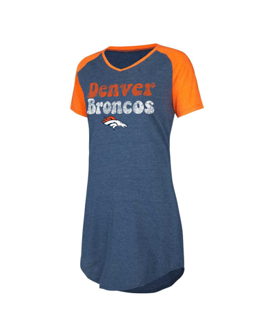 Shop Concepts Sport Women's  Navy, Orange Distressed Denver Broncos Raglan V-neck Nightshirt In Navy,orange