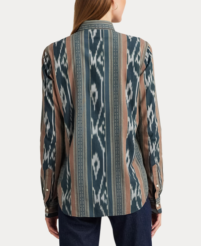 Shop Lauren Ralph Lauren Women's Geo-stripe Featherweight Cotton Shirt In Navy Multi