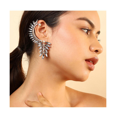 Sohi Gold Plated Stones Ear Cuff In Silver