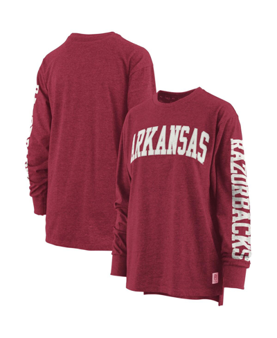 Shop Pressbox Women's  Heathered Cardinal Arkansas Razorbacks Two-hit Canyon Long Sleeve T-shirt