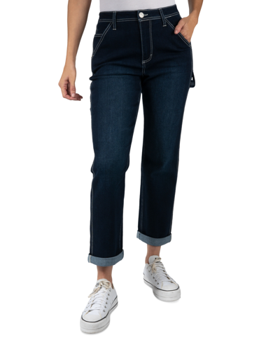 Shop Indigo Rein Juniors' High-rise Straight-leg Carptenter Jeans In Dark Blue
