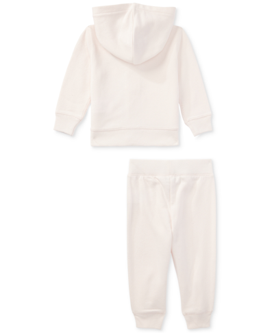 Shop Polo Ralph Lauren Baby Girls Bear Hoodie And Pants Set In Morning Pink