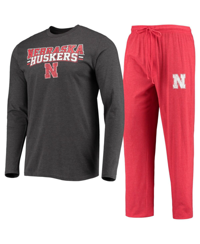 Shop Concepts Sport Men's  Scarlet, Heathered Charcoal Distressed Nebraska Huskers Meter Long Sleeve T-shi In Scarlet,heathered Charcoal