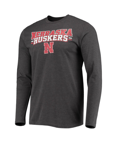 Concepts Sport Scarlet/heathered Charcoal Nebraska Huskers Meter Long Sleeve T-shirt & Pants Sleep S In Scarlet,heathered Charcoal