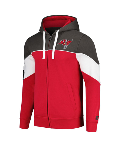 Starter Men's  Red, Pewter Tampa Bay Buccaneers Running Back Full-zip Hoodie In Red,pewter