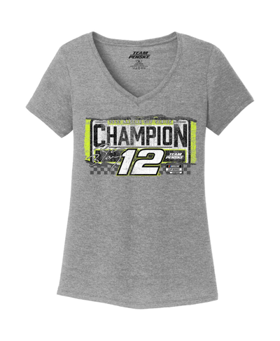 Shop Team Penske Women's  Heather Gray Ryan Blaney 2023 Nascar Cup Series Champion V-neck T-shirt