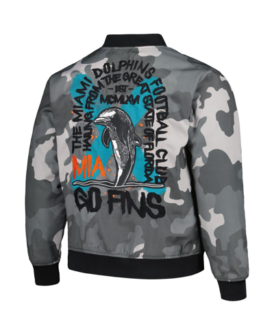 Shop The Wild Collective Men's And Women's  Gray Distressed Miami Dolphins Camo Bomber Jacket