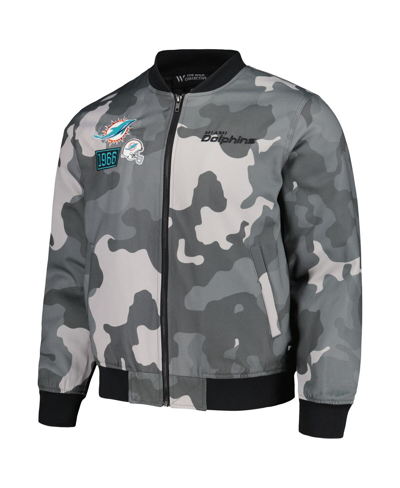 Shop The Wild Collective Men's And Women's  Gray Distressed Miami Dolphins Camo Bomber Jacket