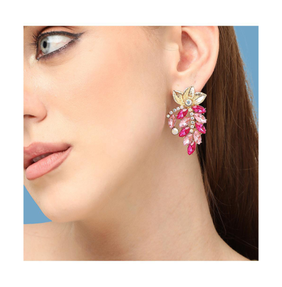 Shop Sohi Women's Pink Embellished Foliage Drop Earrings